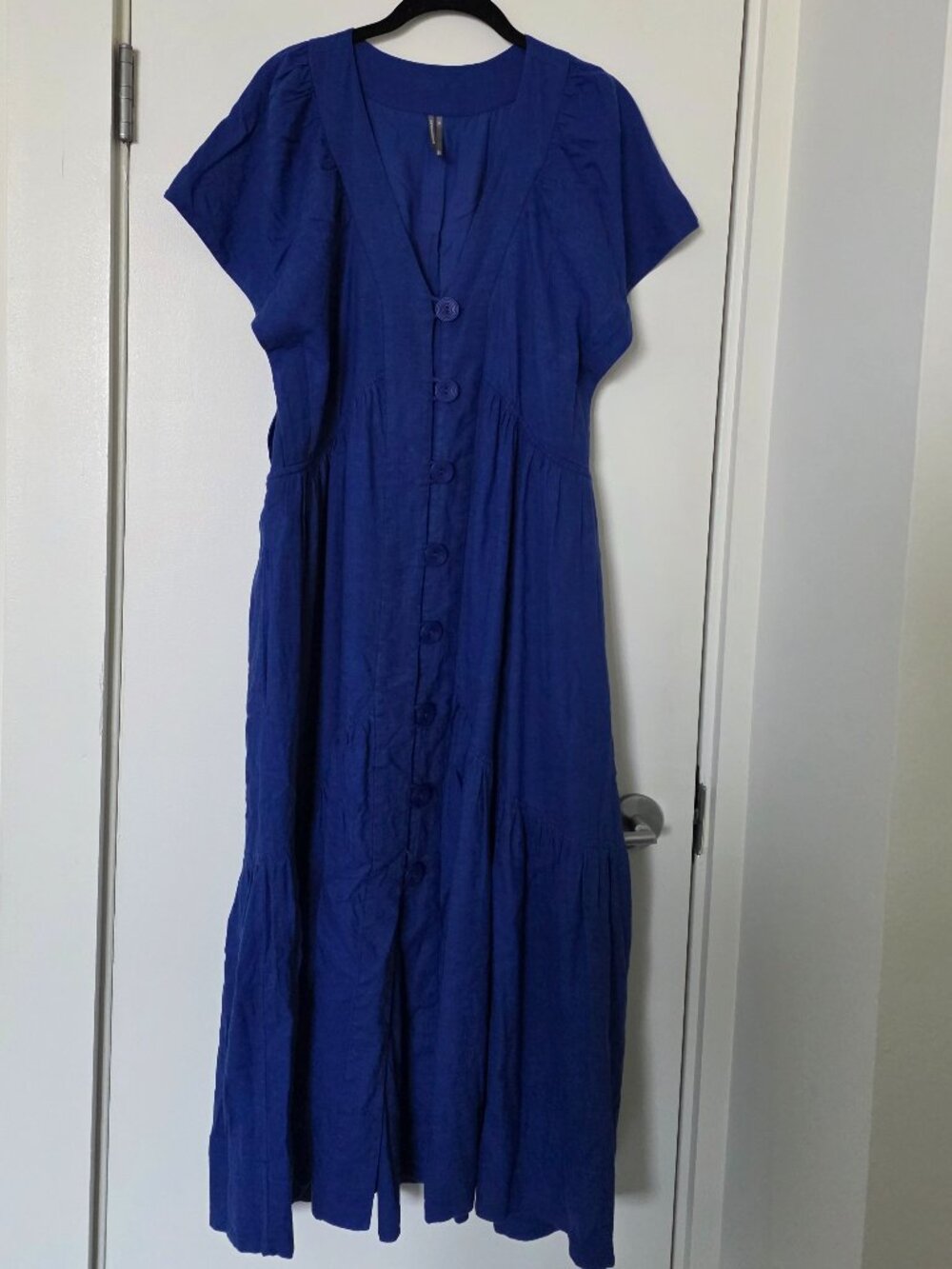 Anthropologie Maxi Linen Dress Cobalt Blue XL
